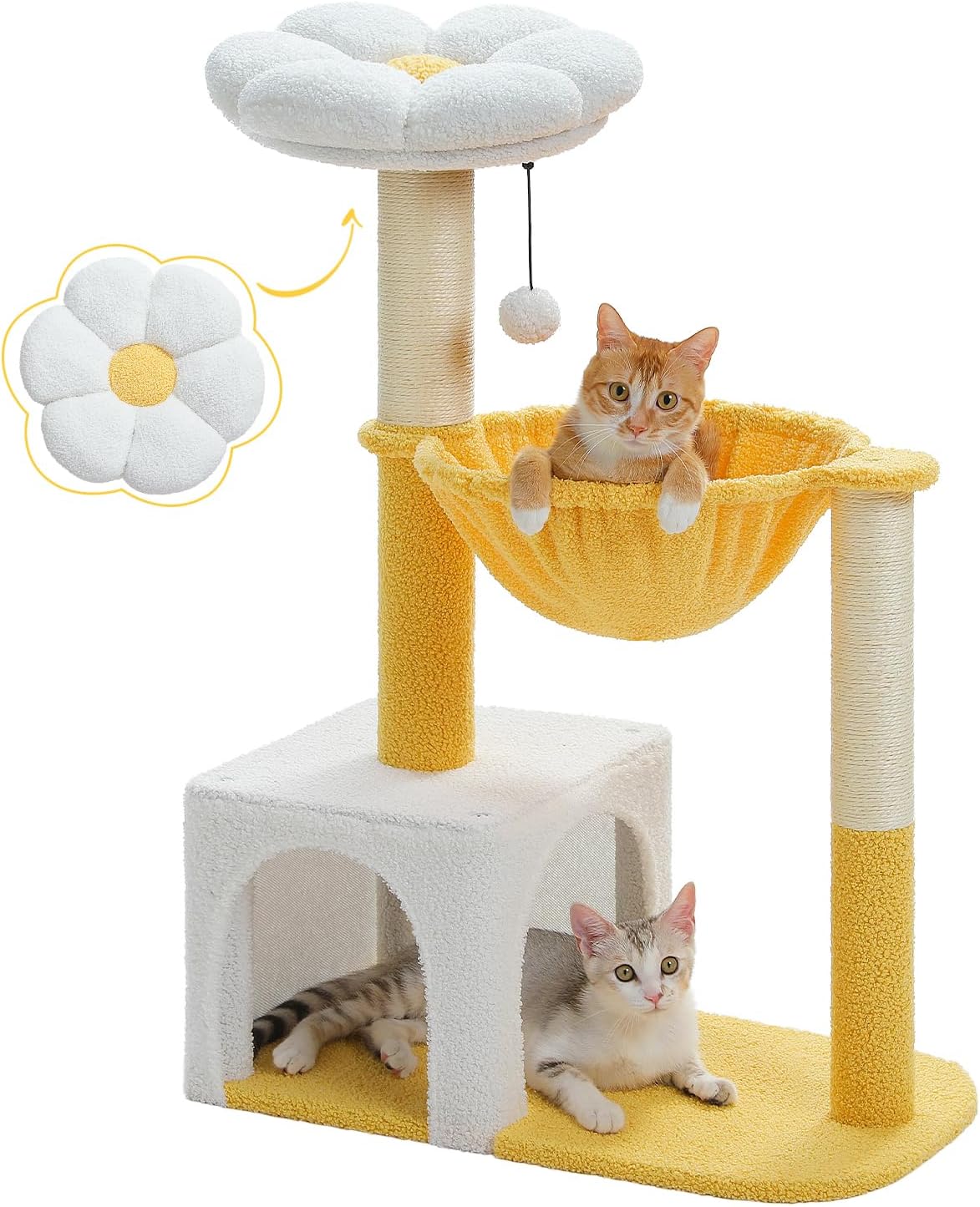 Flower Cat Tree with Large Metal Frame Hammock - 35" Upgraded Flower Cat Tree / Cloud White