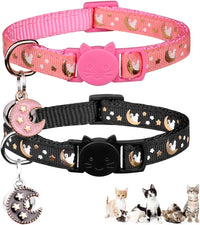 Baeuppit 2Pcs Breakaway Cats Collars Cat Collars for Boy & Girl Cats - 7.0-10.7'' / Pink+Black