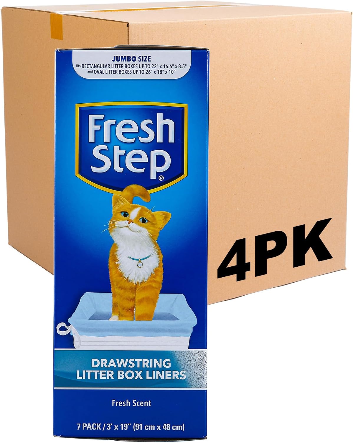 Fresh Step Drawstring Cat Litter Box Liners, Scented - Fresh Scent / 7 Count (Pack of 4) / Jumbo