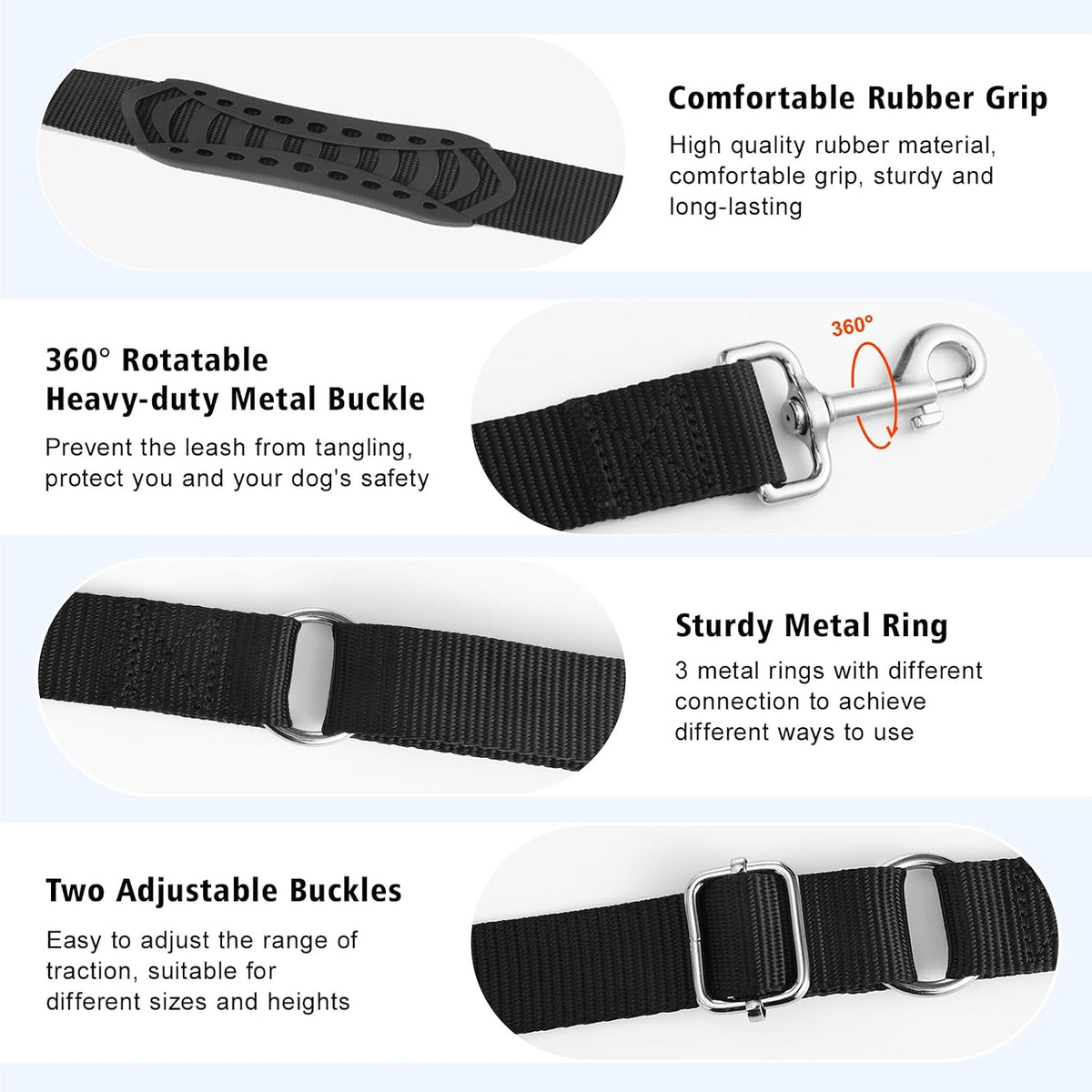 8.5ft Hands Free Dog Leash Adjustable for Medium Dogs - 9.19ft / Black - image 4