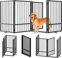 Full Metal Freestanding Dog Gate with Door, 36''Height Foldable Pet Dog Fence for Indoor & Outdoor, 4 Panels Extra Wide Free Standing TallDog Gates for Doorways,House,Stairs,Porch,Deck,Yard