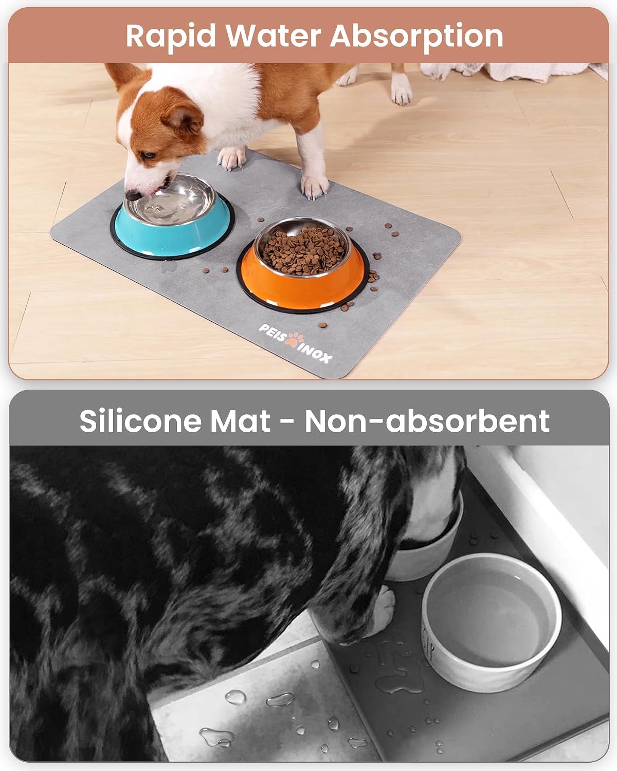 PEISAINOX Cat Dog Food Mat - Light Grey / 16"x27" - image 2