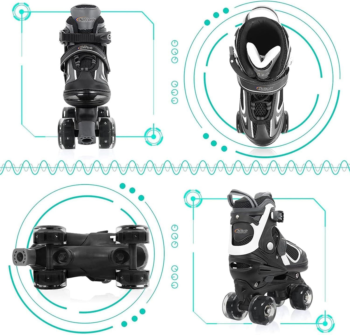 Kids Roller Skates for Boys - Black / Large(5-8) - image 3