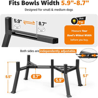 LOOBANI Double Dog Bowl Stand Adjustable 5.9"-8.7" Width for Seniors - Black / Medium (Fits 5.9"-8.7" Bowls, Double) - image 4