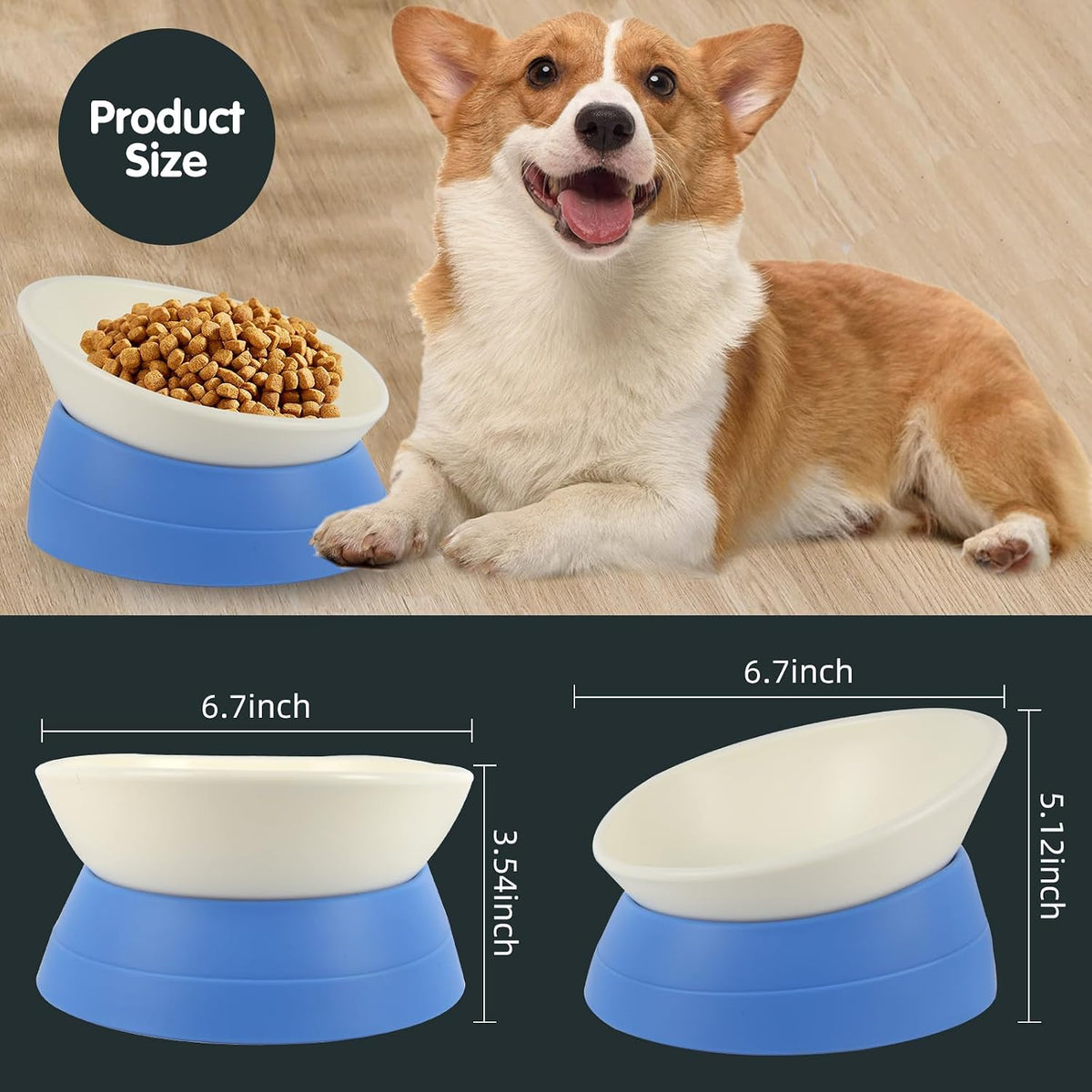 Bulldog Bowl Anti-Slip Dog Cat Dish Detachable Rubber Dog Bowl Pet - Blue / 2 Cup ( Small/Medium Dog ) - image 3