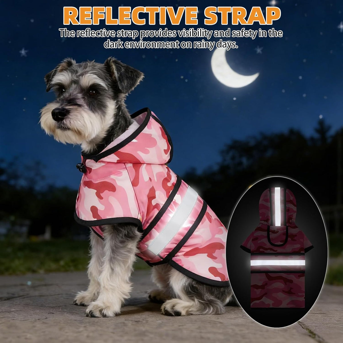 Dog Raincoat Hooded Slicker Poncho with Leash Hole - M:15-20lbs / Pink Camo - image 4