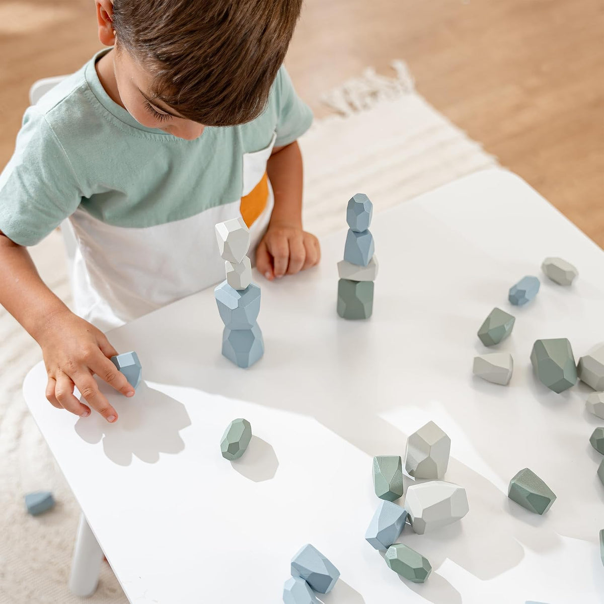 Comfy Cubs wooden stacking rocks, 36 colorful pine wood stones in a neutral pack - view 14