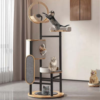 Cat Tree, 66In Cat Tower with Scratching Post, Tall Multi-Level Cat Houses for Indoor Cats Large Adult, Cute Cat Post Cat Condos with Dangling Ball,Plush Platform, Hammock, Big Cats Climbing Tower