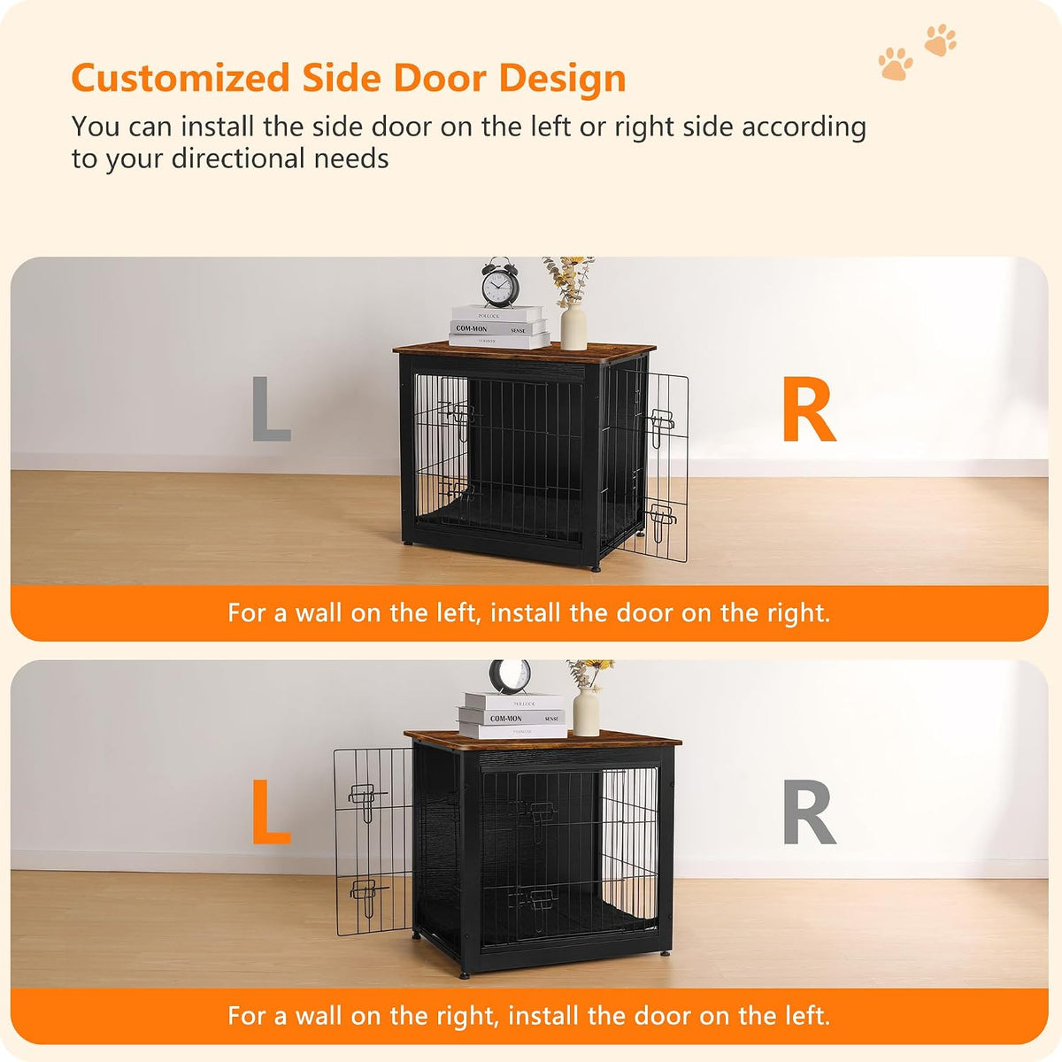 27" Dog Crate Furniture, Dog Kennel Indoor - Black+Rustic Brown / 27.2"L x 20.1"W x 23.6"H - image 4