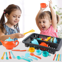 deAO 41-piece kids play dishes set with drainer, cups, plates, cutlery and pans - view 4