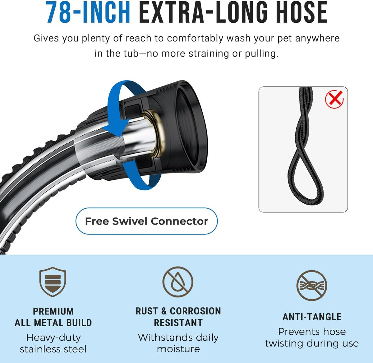 G-Promise 2 Mode Dog Shower Attachment with Extra Long Hose Adhesive - 78 Inch Hose / Matte Black - image 3