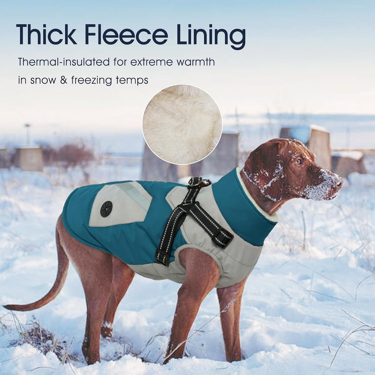 Dog Winter Coat with Harness Built in - XXX-Large(Chest:41.34 in) / Turquoise Green - image 3