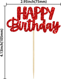 Gyufise 24Pcs Happy Birthday Cupcake Toppers Gold Glitter Celebrating - Black Red - image 2
