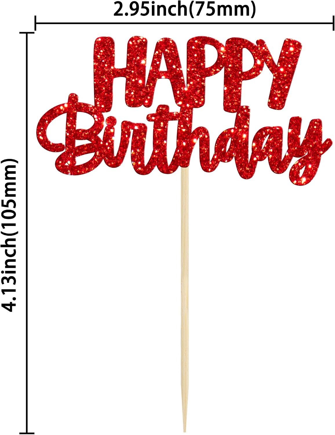 Gyufise 24Pcs Happy Birthday Cupcake Toppers Gold Glitter Celebrating - Black Red - image 2