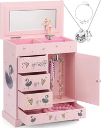 Jewelry Box for Girls 8.9 x 4.92 x 10.98 inch Large 5 Layer Music Box - Pink