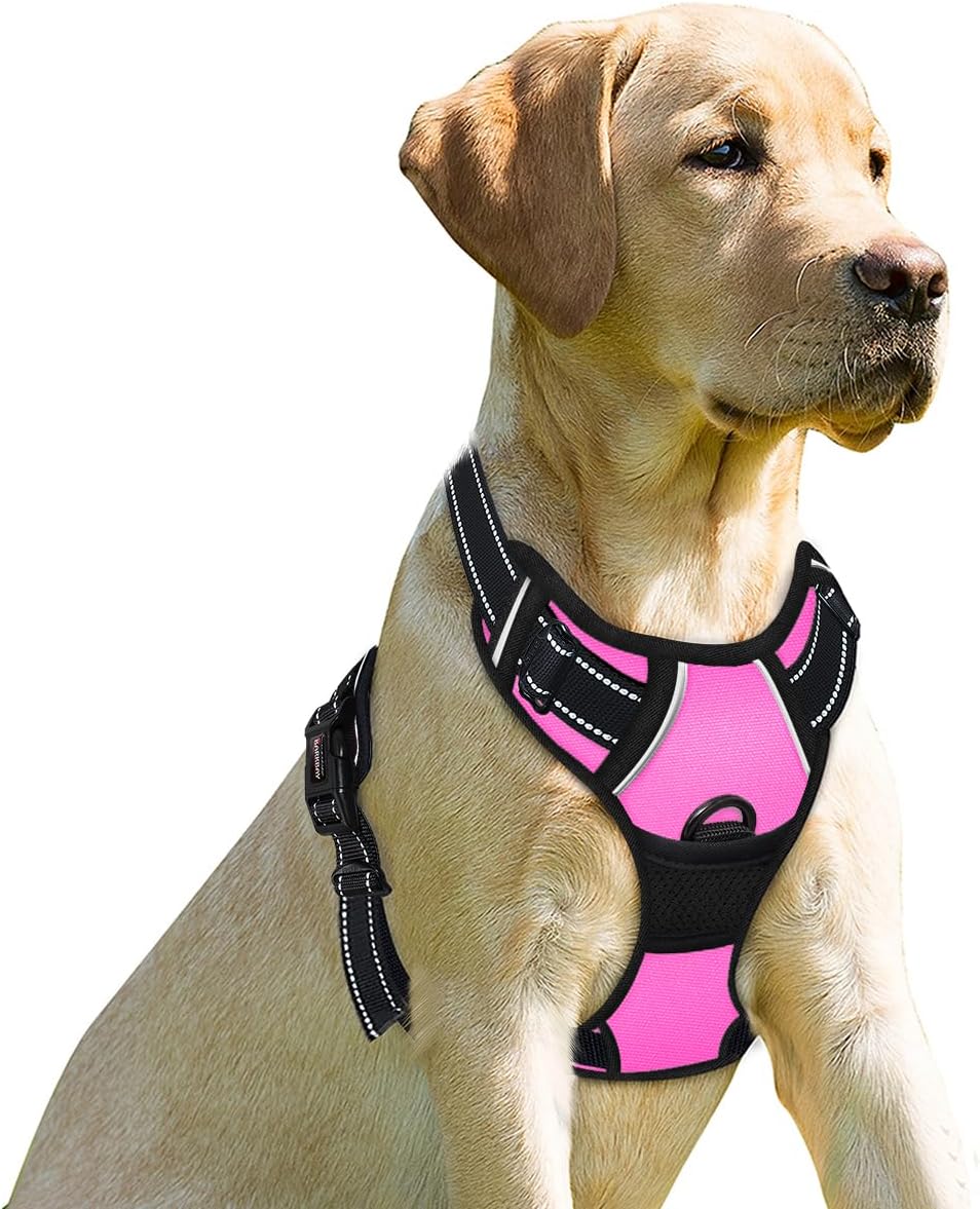 BARKBAY Dog Harness No Pull for Large Dogs Front Back Clips - Medium(Chest:22.5-28") / Pink