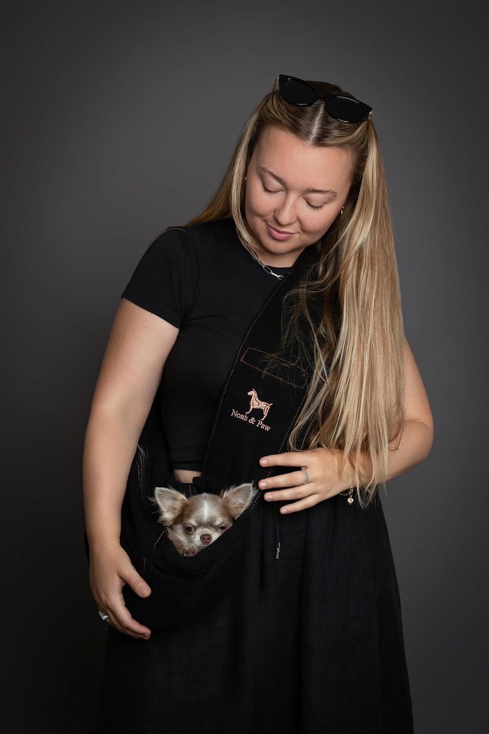 Noah & Paw Dog Sling Carrier for Small Dogs 5-18lb - Black (Denim) / 15.0"L x 6.0"W x 5.5"H - image 3
