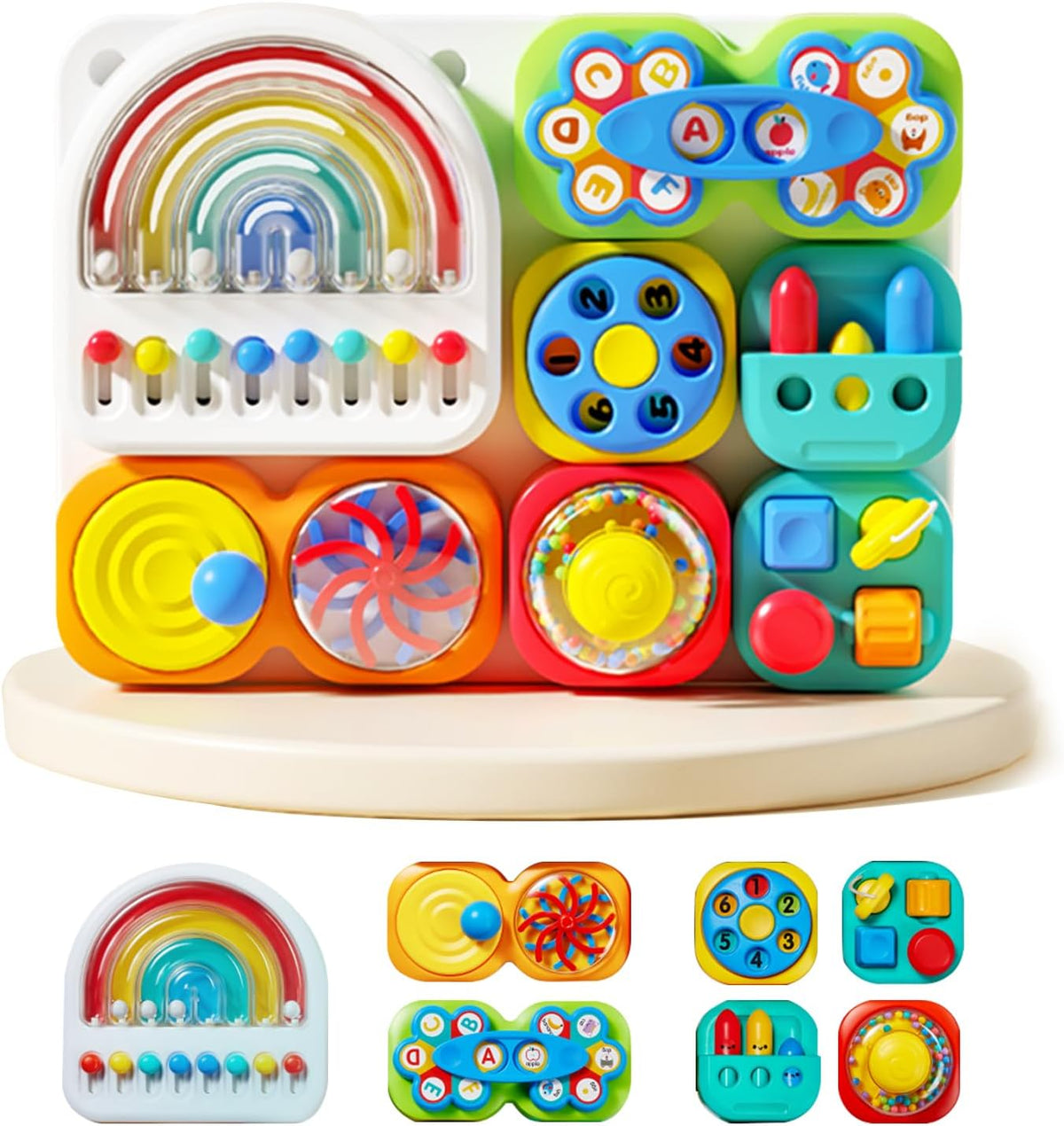 auby Busy Board 3.0 for toddlers with detachable colorful modules