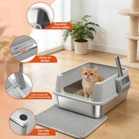 Stainless Steel Litter Box, Metal Cat Litter Box for Kitten - S:17.5x13.6x8inch with Lid - image 3