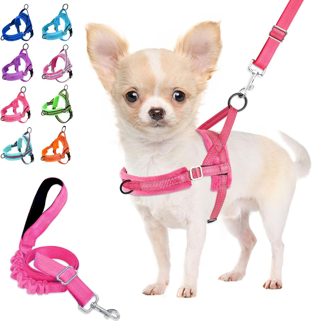 Lukovee Small Dog Harness and Leash Set, No Pull Soft Padded, XS - B-pink / M ( Chest 19.7'' ~ 29.1'')