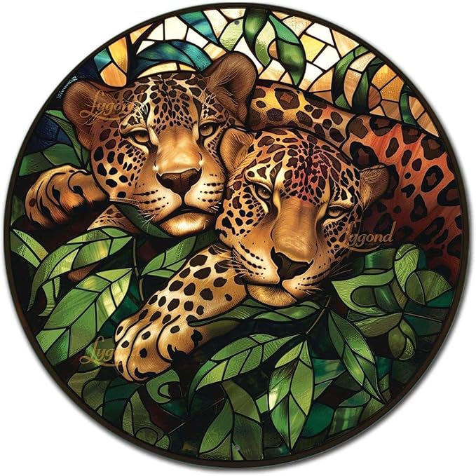 Lygond Metal Jaguar Garden Sign - Circular Stained Glass, 88 Inches