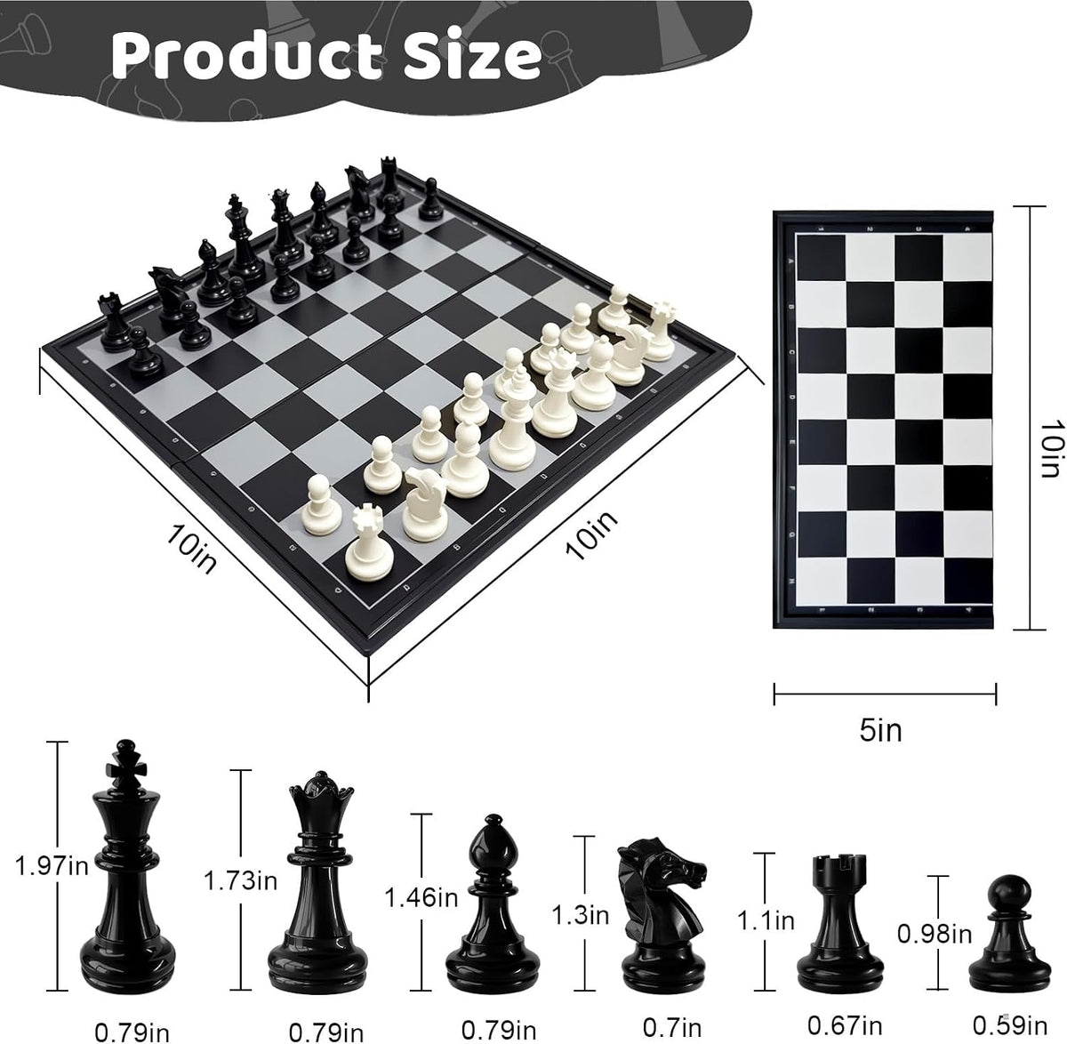 Travel Chess Set, 10 inch Magnetic Chess Board with 2 Extra Queen Portable Folding Board Chess - image 3