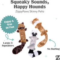 ZippyPaws Skinny Peltz No Stuffing Dog Toy Pack to Keep Them Busy - Chipmunk, Lemur, Monkey - Large (3-pack) - image 3