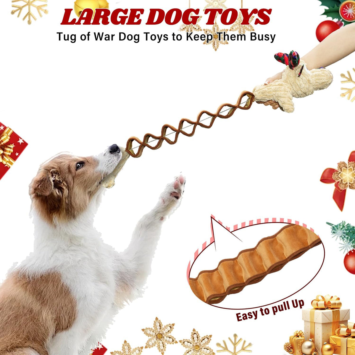 Squeaky Monkey Dog Toy for Large Dogs – Essentials for Dogs - Christmas Deer Pulling Belt - image 4