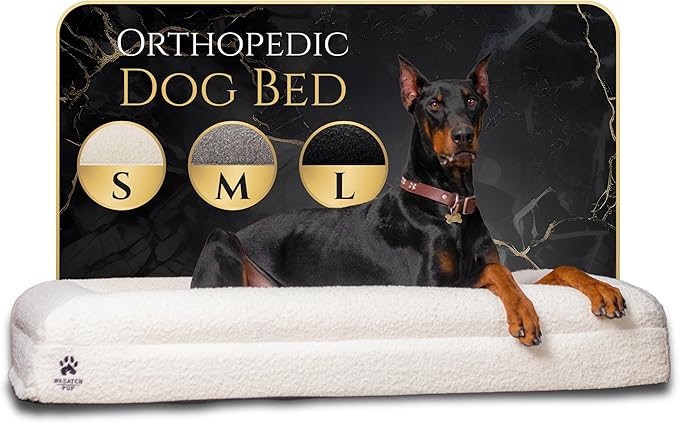 Luxury Boucle Fabric Orthopedic Dog Bed with Memory Foam | Breathable Comfort and Washable Dog Couch Bed with Waterproof Liner & Cover | Sofa Beds for Medium Dogs - Bone 37"x30"x7.7"