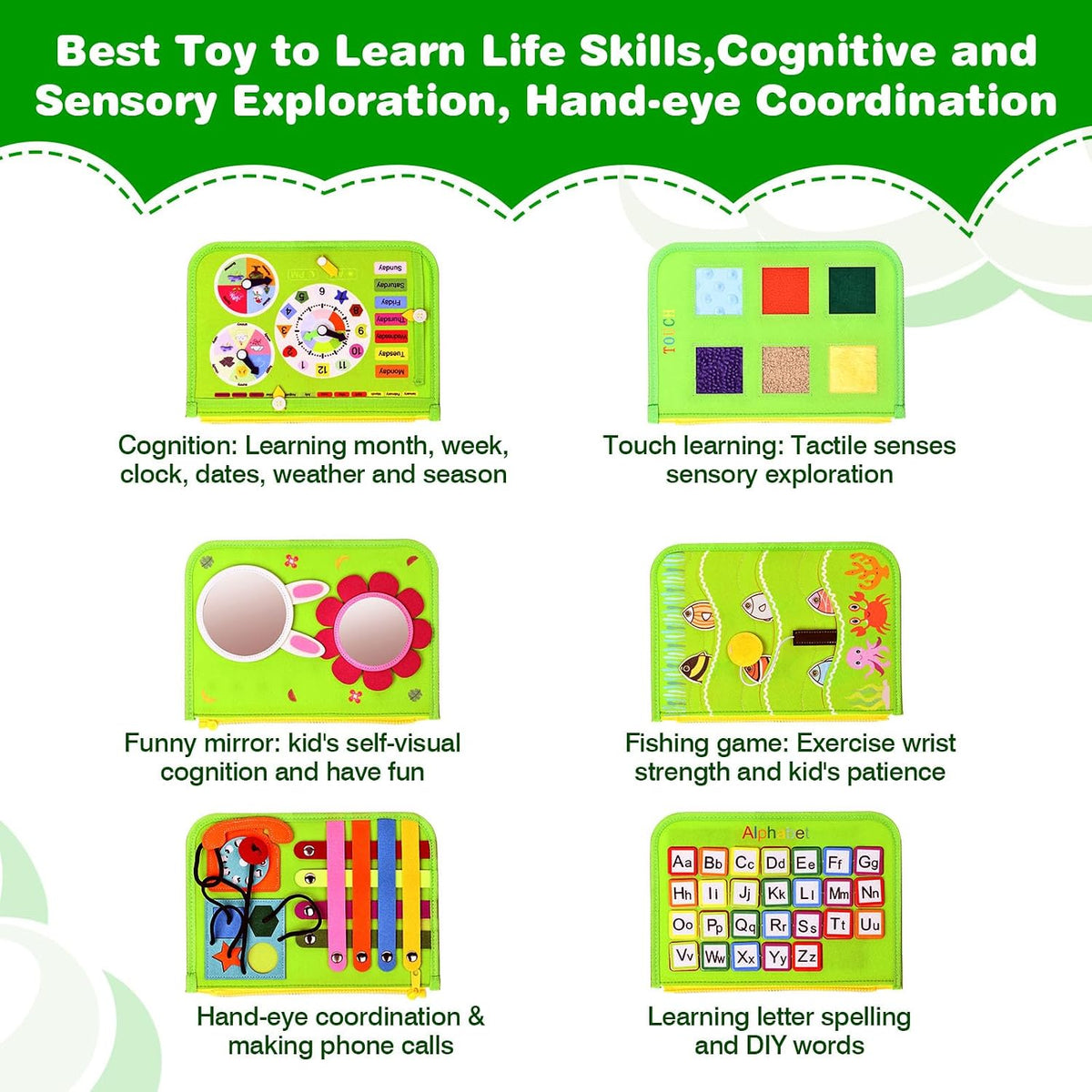 JHkim Busy Board Montessori Toys for Boys Girls Gifts - Green - image 2
