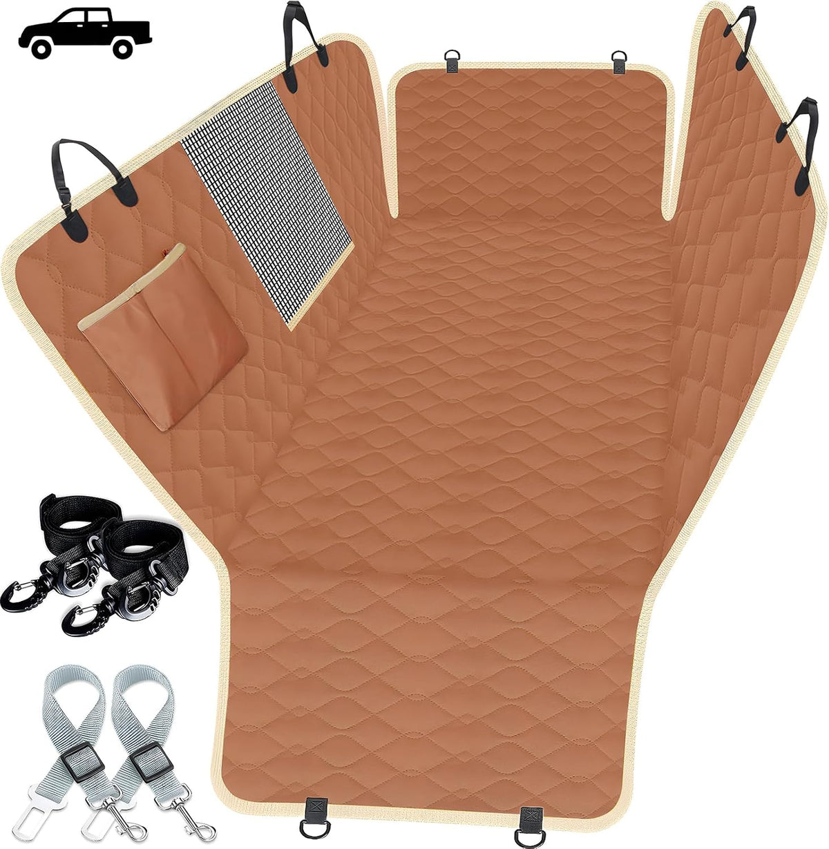 Lassie Dog Car Seat Covers for Back Seat with 2 Seat Belts - Brown / Truck