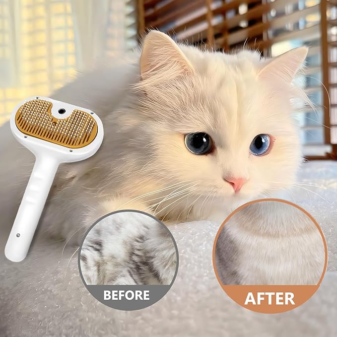 Pet Steam Brush for Dog & Cat – 3-in-1 Spray Hair Removal Comb – Steam Brush for Shedding & Grooming – Spritz Defur Comb – Includes Ear Wipes