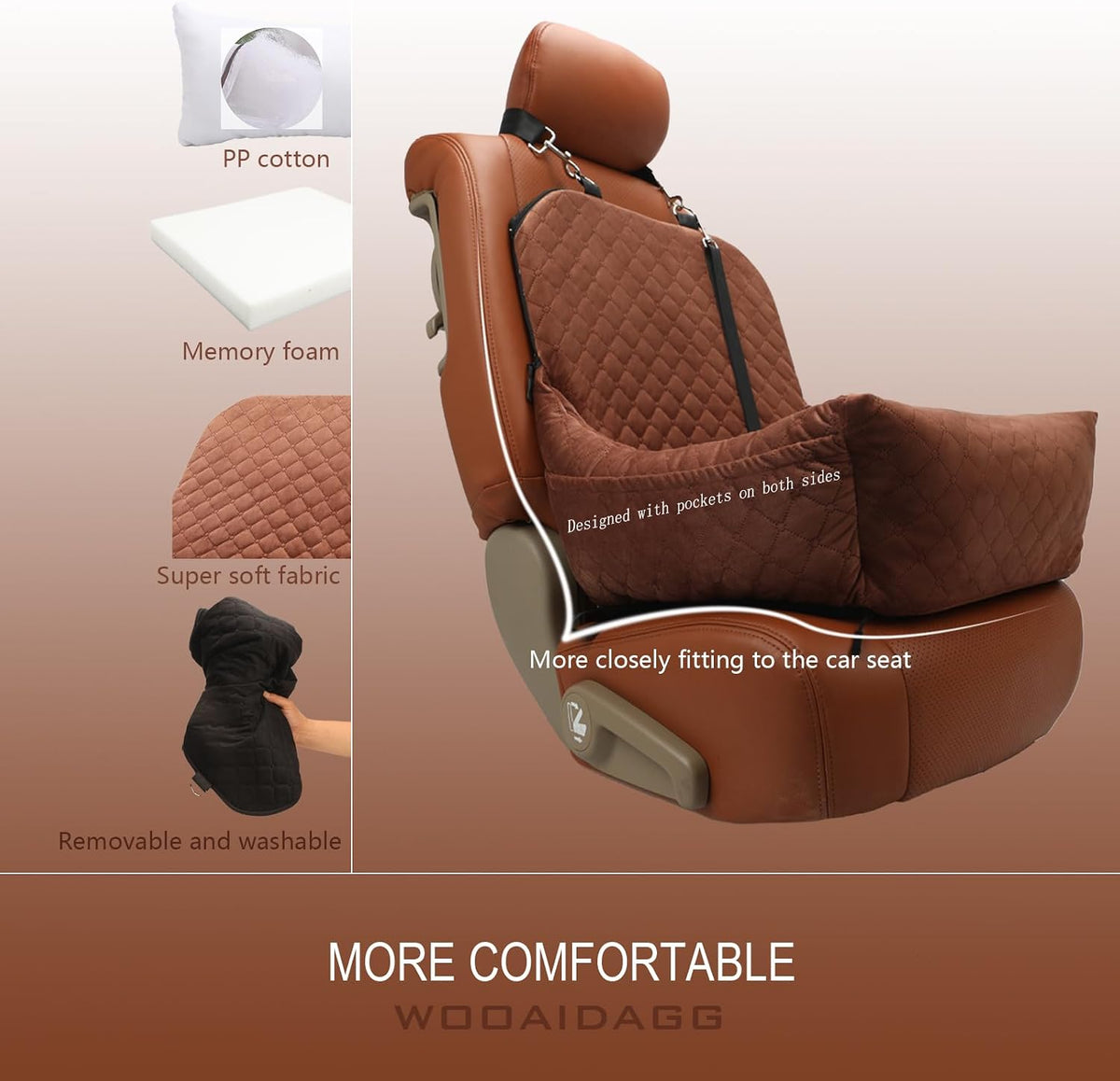 WOOAIDAGG Dog Car Seat for Small Dogs, Ultra-Soft Fabric - Brown - image 3
