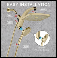 High Pressure Rain Shower Head: Upgrade Shower Heads with Handheld Spray Combo with Fixed Showerhead and 10 Sprays Handheld Shower Head, Detachable Shower head Built-in Power Jets