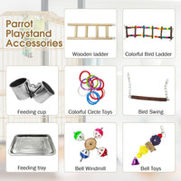 PINVNBY Bird Playground Parrot Playstand Birds Play Stand Wood - Two Floors With Wooden Bridge - image 2