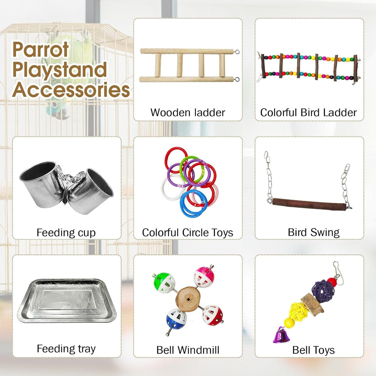 PINVNBY Bird Playground Parrot Playstand Birds Play Stand Wood - Two Floors With Wooden Bridge - image 2