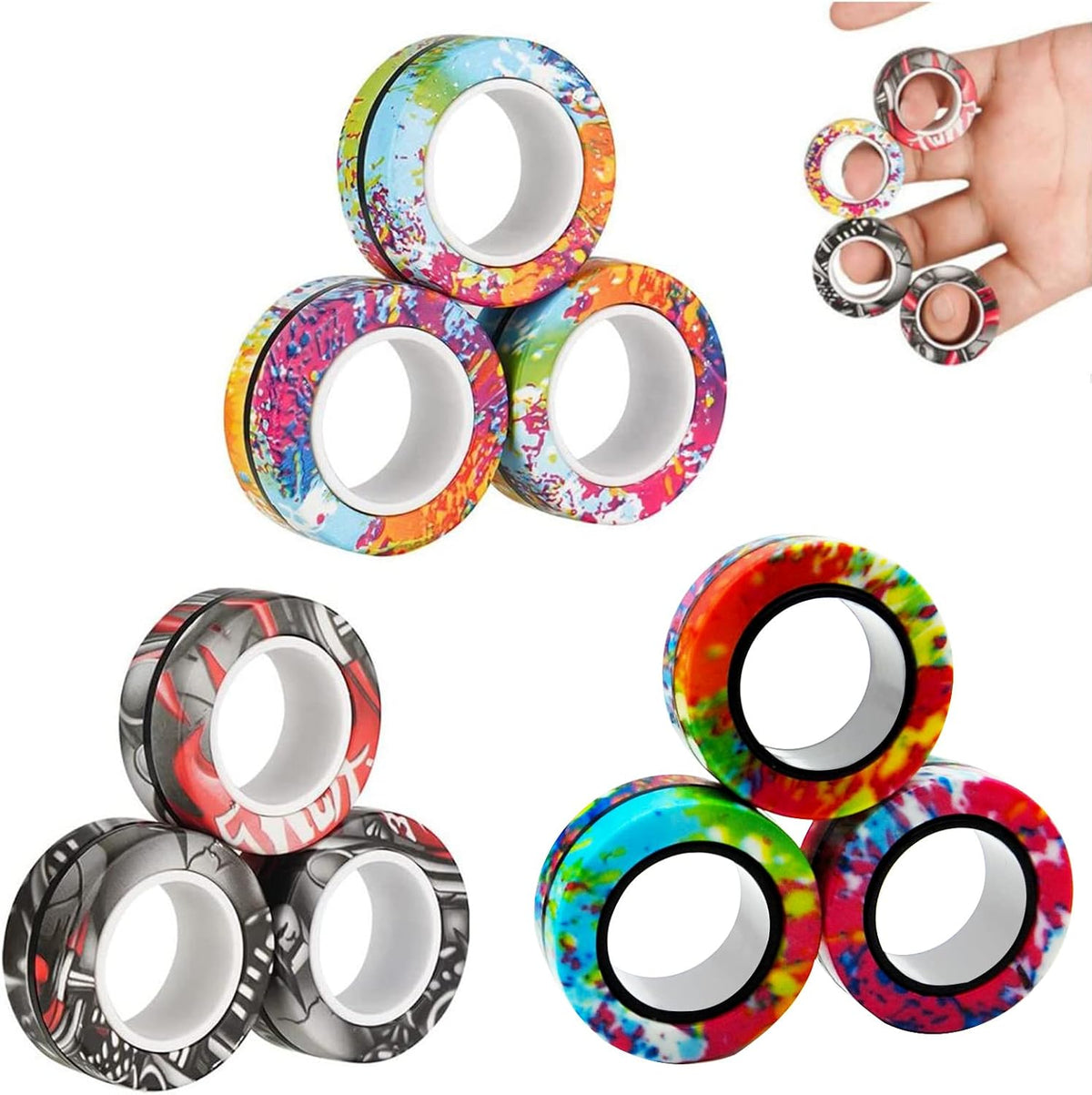 24Pcs Magnetic Rings Fidget Toys Spinner Set Halloween Decor Party - 18 Pcs - image 4