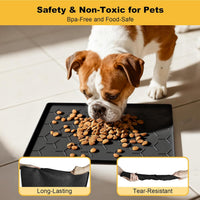 Pieviev Silicone Dog Cat Food Bowl Mat, Waterproof Raised Edge - S-16''X12'' / Black - image 3