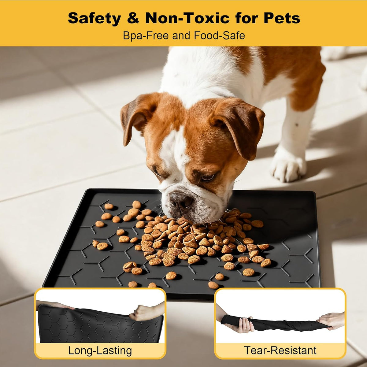 Pieviev Silicone Dog Cat Food Bowl Mat, Waterproof Raised Edge - S-16''X12'' / Black - image 3