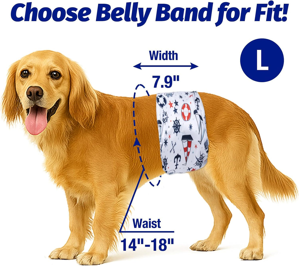 Pet Soft Dog Belly Bands - Washable Dog Diapers Belly Band for Male Dogs, Reusable Male Dogs Wraps - Sailor / Large (14''-18'') - image 4