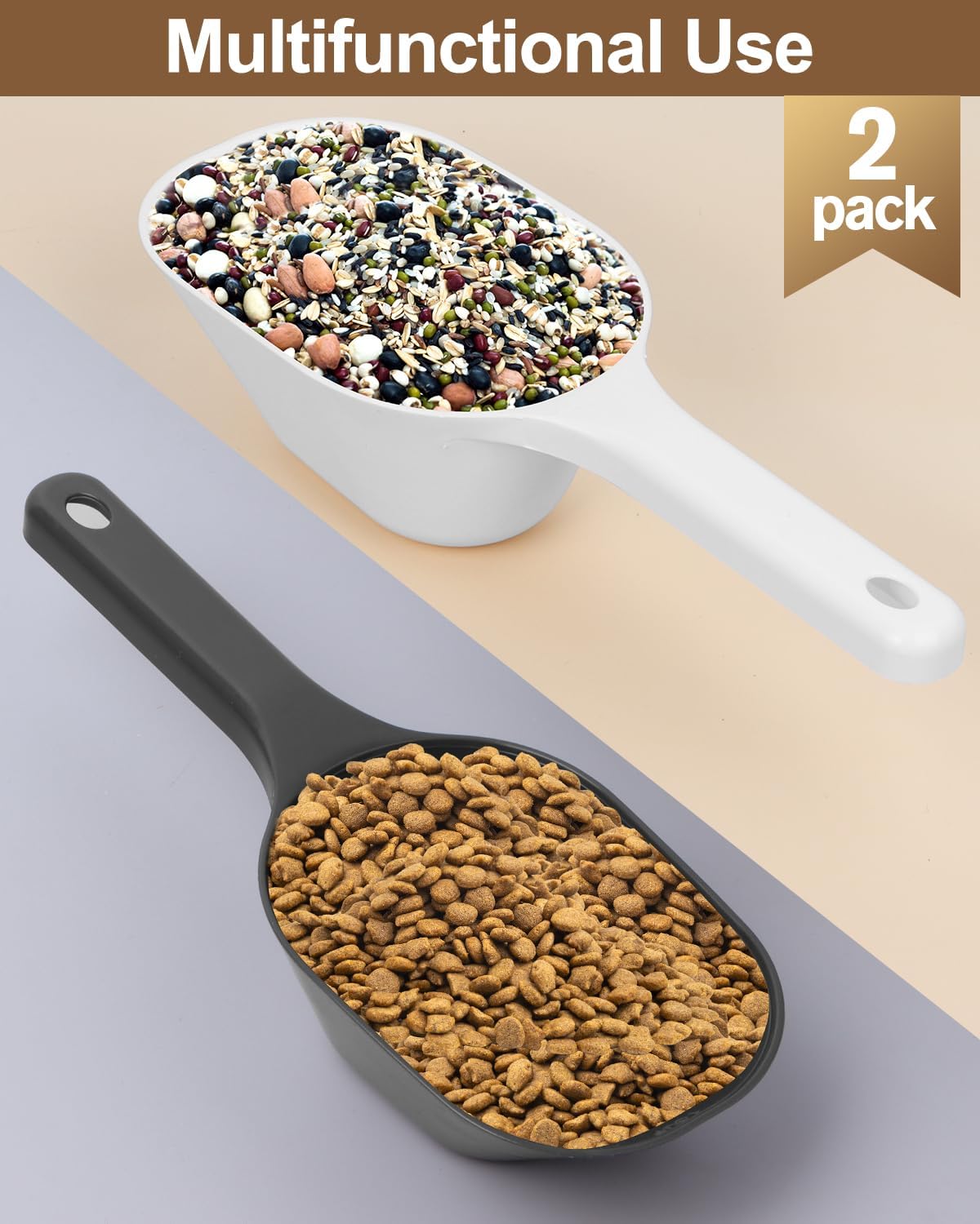 2 PACK Dog Food Scoop,1 Cup Capacity Pet Food Scoop For Dog and Cat – Essentials for Dogs - Black and White - image 2