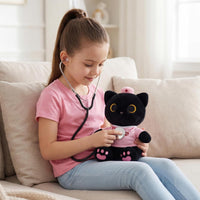 MUFEIRUO Halloween black cat plush holding pumpkin bag, wearing orange witch hat - view 13