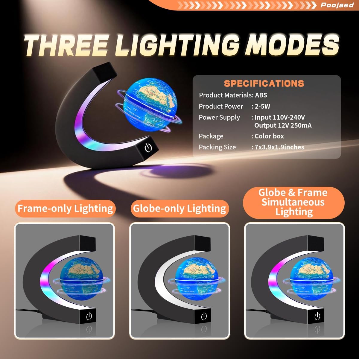 Magnetic Levitating Floating Globe with LED Lights - Blue Globe Glowing - image 3