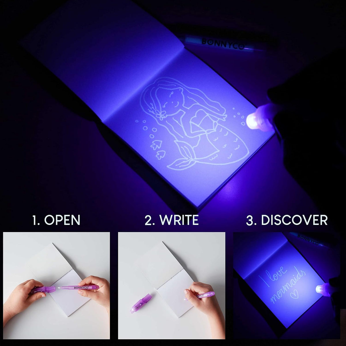 BONNYCO Invisible Ink Pen and Notebook Pack of 16 Party Favors - Mermaids - Pack 16 - image 2