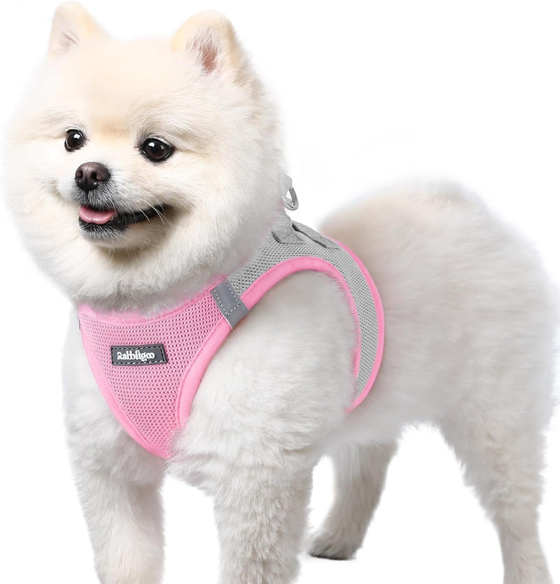 rabbitgoo Step-in Small Dog Harness - Light Pink & Gray / S(chest:15.1"-16.5")