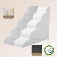 EHEYCIGA Curved Dog Stairs Ramp for High Beds 22.6" H, 5-Step Dog Steps for Small Dogs and Cats, Pet Stairs for High Bed Climbing, Non-Slip Balanced Pet Step Indoor, Light Grey