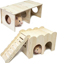 Wooden Hamsters 2-Chamber Hideout-Tunnel Multi Chamber Exploring Toy - L+L
