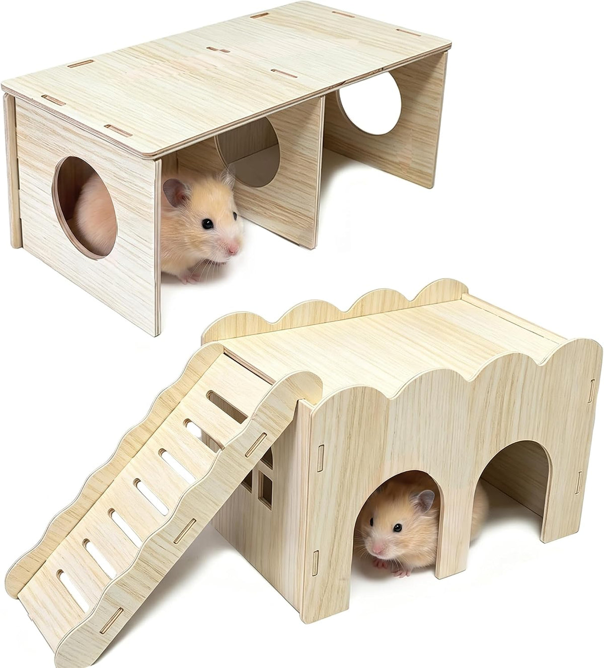 Wooden Hamsters 2-Chamber Hideout-Tunnel Multi Chamber Exploring Toy - L+L