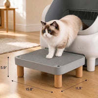 Litter Box Step, Litter Box Ramp/Catcher with Wooden Base - L-light Gray - image 2