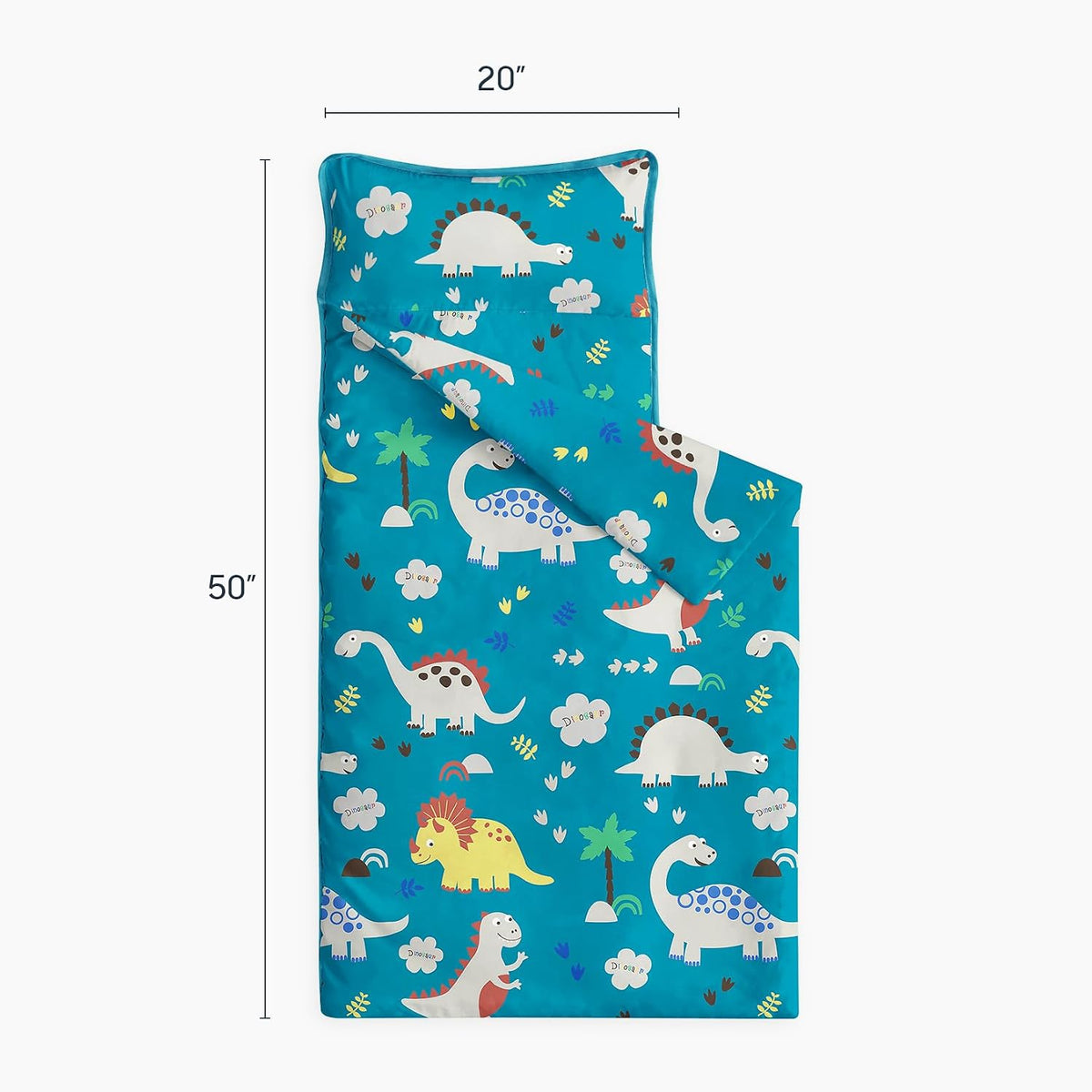 Wake In Cloud, Toddler Nap Mat with Pillow and Blanket - Standard - 50"x20" / Teal Blue - image 2
